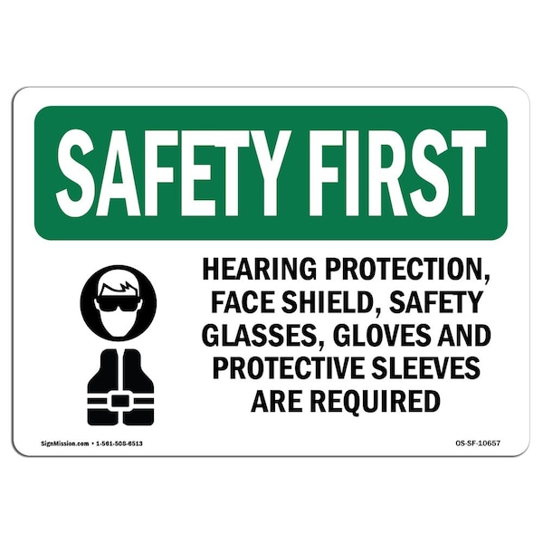OSHA Sign, Hearing Protection Face Shield W/ Symbol, 18in X 12in Aluminum, 18" W, 12" H, Landscape